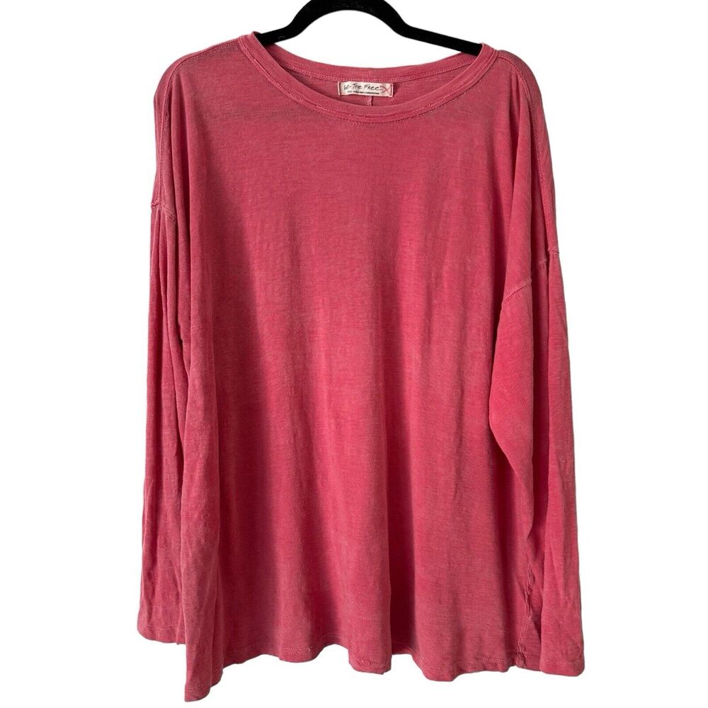We The Free Pink Pullover Oversized Lyocell Linen Long Sleeve T-Shirt Sz Small
